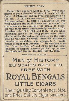 1911 American Tobacco Company Heroes of History / Men of History (T68) - Royal Bengals, Factory No. 17 #NNO Henry Clay Back