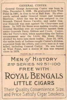 1911 American Tobacco Company Heroes of History / Men of History (T68) - Royal Bengals, Factory No. 17 #NNO Gen. George A. Custer Back