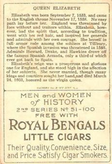 1911 American Tobacco Company Heroes of History / Men of History (T68) - Royal Bengals, Factory No. 17 #NNO Elizabeth Of England Back