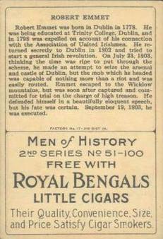 1911 American Tobacco Company Heroes of History / Men of History (T68) - Royal Bengals, Factory No. 17 #NNO Robert Emmett Back