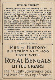 1911 American Tobacco Company Heroes of History / Men of History (T68) - Royal Bengals, Factory No. 17 #NNO Hon. Horace Greeley Back