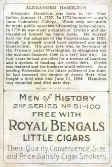 1911 American Tobacco Company Heroes of History / Men of History (T68) - Royal Bengals, Factory No. 17 #NNO Alexander Hamilton Back