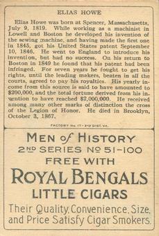 1911 American Tobacco Company Heroes of History / Men of History (T68) - Royal Bengals, Factory No. 17 #NNO Elias Howe Back