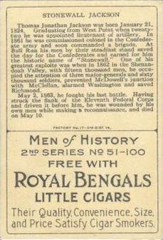 1911 American Tobacco Company Heroes of History / Men of History (T68) - Royal Bengals, Factory No. 17 #NNO Gen. Stonewall Jackson Back