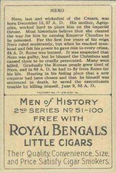 1911 American Tobacco Company Heroes of History / Men of History (T68) - Royal Bengals, Factory No. 17 #NNO Emperor Nero Back