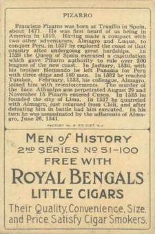 1911 American Tobacco Company Heroes of History / Men of History (T68) - Royal Bengals, Factory No. 17 #NNO Francisco Pizarro Back