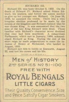 1911 American Tobacco Company Heroes of History / Men of History (T68) - Royal Bengals, Factory No. 17 #NNO Richard III of England Back