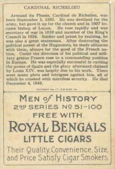1911 American Tobacco Company Heroes of History / Men of History (T68) - Royal Bengals, Factory No. 17 #NNO Cardinal Richelieu Back
