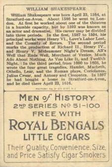 1911 American Tobacco Company Heroes of History / Men of History (T68) - Royal Bengals, Factory No. 17 #NNO William Shakespeare Back