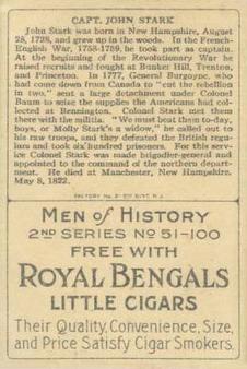 1911 American Tobacco Company Heroes of History / Men of History (T68) - Royal Bengals, Factory No. 17 #NNO Capt. John Stark Back