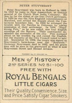 1911 American Tobacco Company Heroes of History / Men of History (T68) - Royal Bengals, Factory No. 17 #NNO Peter Stuyvesant Back