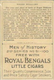 1911 American Tobacco Company Heroes of History / Men of History (T68) - Royal Bengals, Factory No. 17 #NNO Roger Williams Back