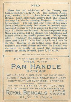 1911 American Tobacco Company Heroes of History / Men of History (T68) - Pan Handle Scrap #NNO Emperor Nero Back