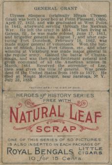 1911 American Tobacco Company Heroes of History / Men of History (T68) - Natural Leaf Scrap #NNO Gen. U. S. Grant Back