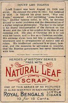 1911 American Tobacco Company Heroes of History / Men of History (T68) - Natural Leaf Scrap #NNO Count Leo Tolstoi Back