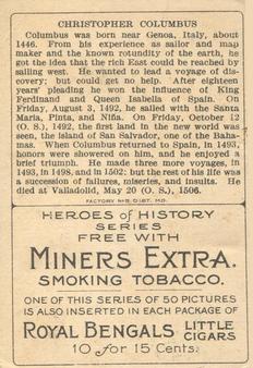 1911 American Tobacco Company Heroes of History / Men of History (T68) - Miners Extra #NNO Christopher Columbus Back
