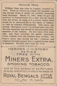 1911 American Tobacco Company Heroes of History / Men of History (T68) - Miners Extra #NNO William Penn Back