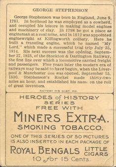 1911 American Tobacco Company Heroes of History / Men of History (T68) - Miners Extra #NNO George Stephenson Back