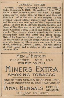 1911 American Tobacco Company Heroes of History / Men of History (T68) - Miners Extra #NNO Gen. George A. Custer Back