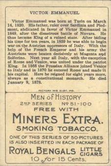 1911 American Tobacco Company Heroes of History / Men of History (T68) - Miners Extra #NNO Victor Emmanuel Of Italy Back