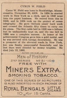 1911 American Tobacco Company Heroes of History / Men of History (T68) - Miners Extra #NNO Cyrus W. Field Back