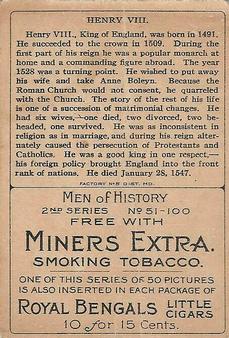 1911 American Tobacco Company Heroes of History / Men of History (T68) - Miners Extra #NNO Henry VIII King of England Back