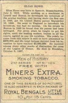 1911 American Tobacco Company Heroes of History / Men of History (T68) - Miners Extra #NNO Elias Howe Back