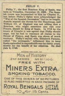1911 American Tobacco Company Heroes of History / Men of History (T68) - Miners Extra #NNO Philip V King of Spain Back