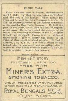 1911 American Tobacco Company Heroes of History / Men of History (T68) - Miners Extra #NNO Elihu Yale Back