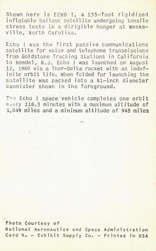 1963 Exhibits Astronauts: NASA (W454) #4 Echo I Satellite Back