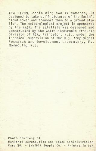 1963 Exhibits Astronauts: NASA (W454) #30 Tiros Satellite Design Back