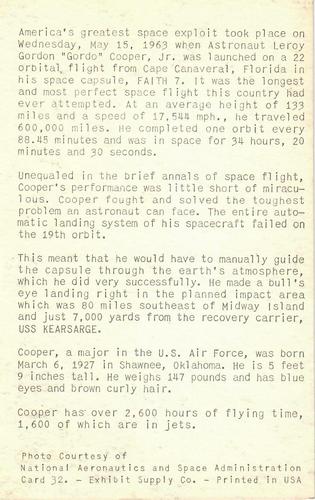 1963 Exhibits Astronauts: NASA (W454) #32 Leroy Gordon Cooper, Jr. Back