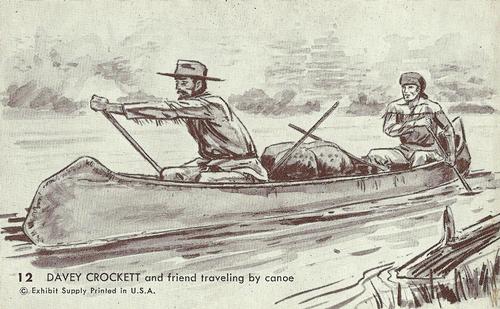 1956 Exhibits Davy Crockett (W416) #12 Davey Crockett And Friend Traveling By Canoe Front