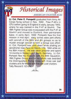 1992 Historical Images American Fighter Aces #31 Lt. Col. Peter E. Pompetti, USAAF Back