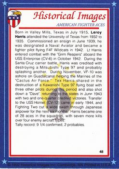 1992 Historical Images American Fighter Aces #48 Capt. Leroy Harris, USN Back