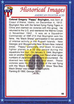 1992 Historical Images American Fighter Aces #65 Col. Gregory Boyington, USMC Back