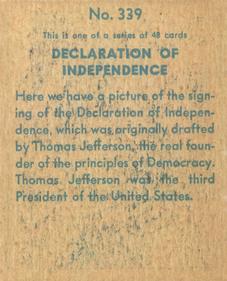 1930 American History Series of 48 (R129) #339 Declaration of Independence Back
