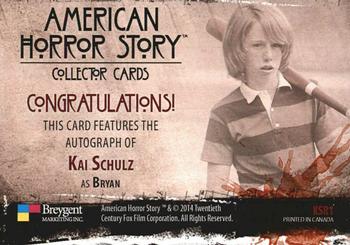 2014 Breygent American Horror Story - Autographs #KSR1 Kai Schulz Back