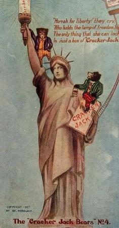 1907 Cracker Jack Bears Postcards #4 Bears and Statue of Liberty Front