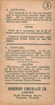 1923 Dominion Chocolates Animals (V30) #3 Leopard Back