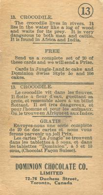 1923 Dominion Chocolates Animals (V30) #13 Crocodile Back
