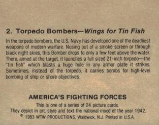 1983 WTW America's Fighting Forces #2 Torpedo Bombers Back