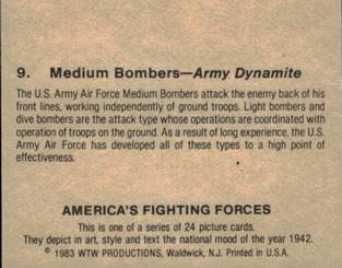 1983 WTW America's Fighting Forces #9 Medium Bombers Back