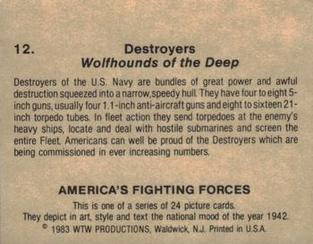 1983 WTW America's Fighting Forces #12 Destroyers Back