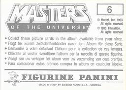 1983 Panini Masters of the Universe Stickers #6 Sticker 6 Back