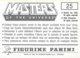 1983 Panini Masters of the Universe Stickers #25 Sticker 25 Back