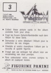 1984 Panini Voltron Defender of the Universe #3 Sticker 3 Back