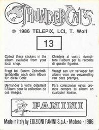 1986 Panini Thundercats Stickers #13 Sticker 13 Back