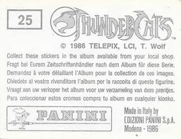 1986 Panini Thundercats Stickers #25 Sticker 25 Back