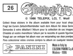 1986 Panini Thundercats Stickers #26 Sticker 26 Back